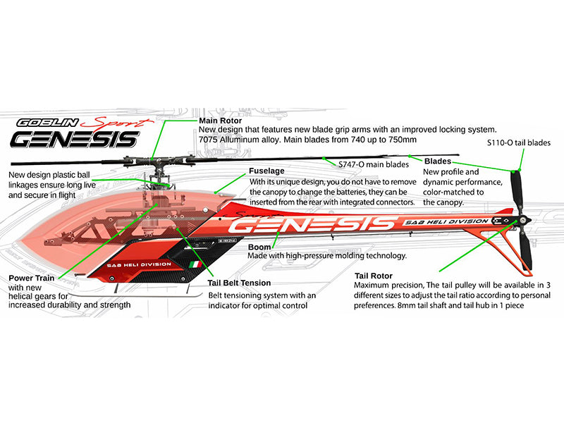 GOBLIN GENESIS SPORT 750 电动直升机套件 橘 含桨 (SG766)
