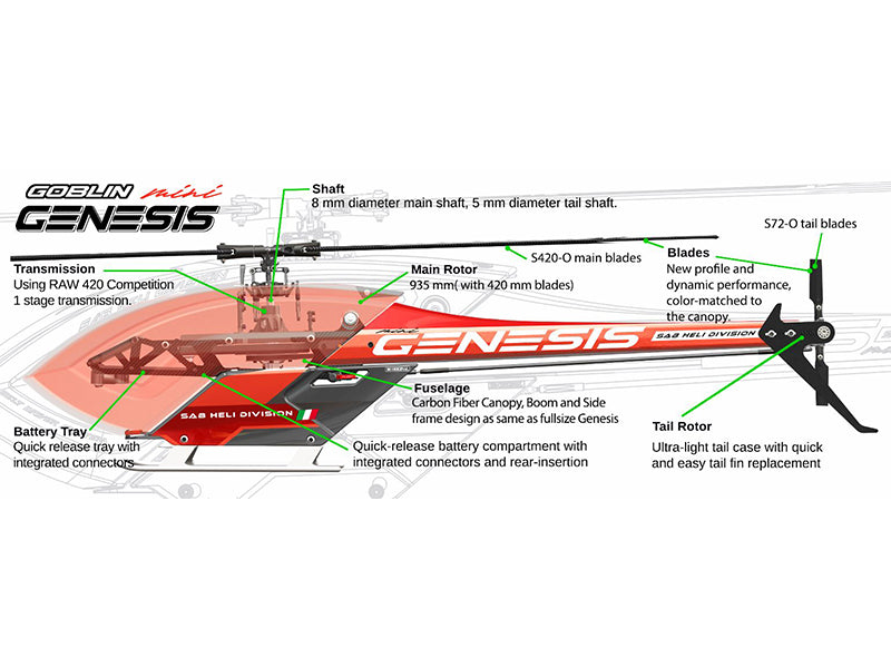 GOBLIN MINI GENESIS 420 电动直升机套件 橘 (SG425)